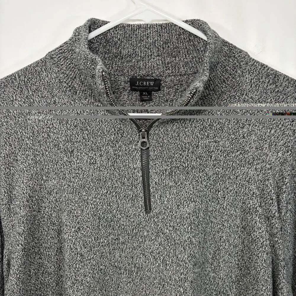 J.Crew 100% Organic Cotton 1/4 Zip Pullover Sweater Mens Size XL Gray Heathered